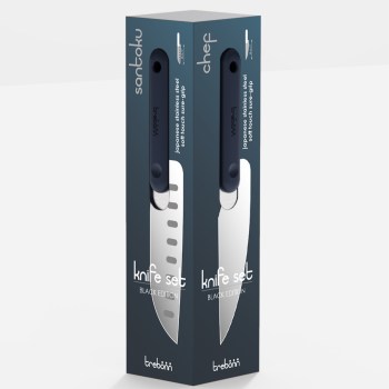 japońskie noże, zestaw noży, komplet noży kuchennych, czarne noże, noże Trebonn, noże ze stali nierdzewnej, 
